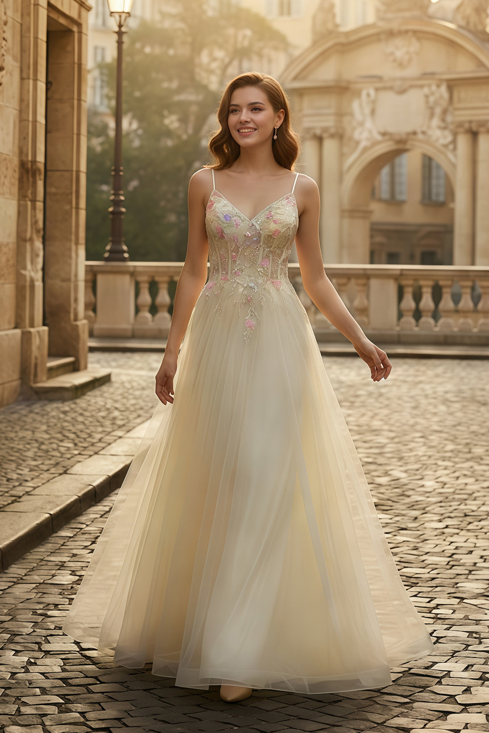 Modest Yellow Ivory Tulle Sweetheart A-Line Prom Dress SH131 Sheer Fairy