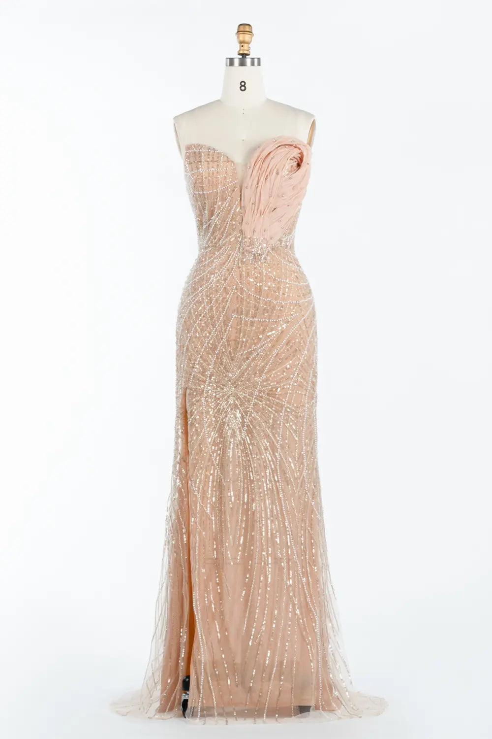 Champagne Strapless Sequin Slit Formal Evening Dress ST051 Sheer Fairy