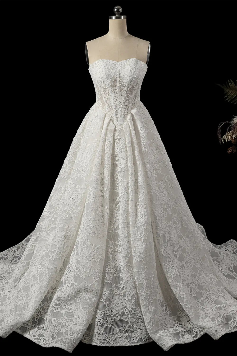 White Strapless Corded Lace Wedding Dress SW753 Sheer Fairy
