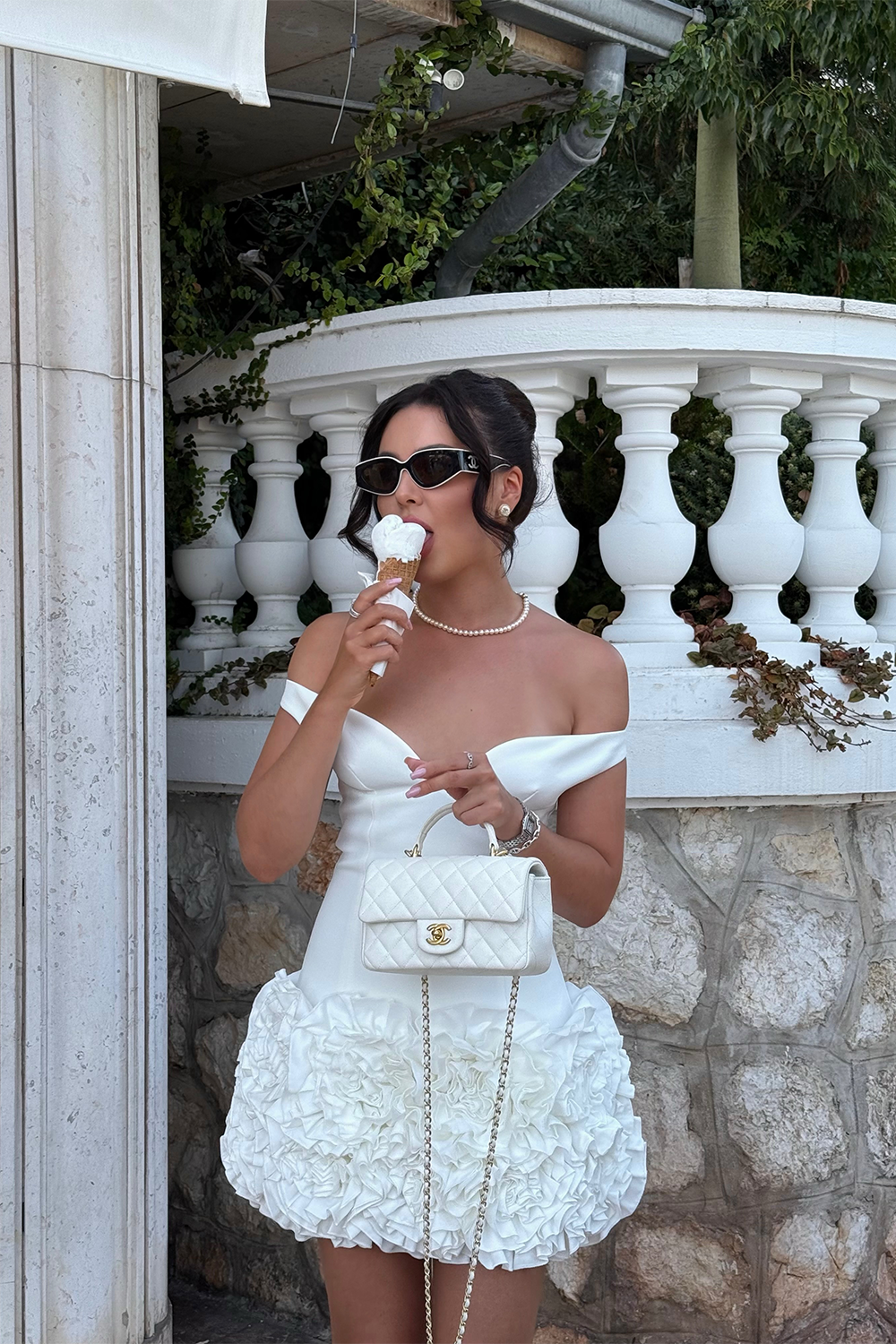 White Off the Shoulder 3D Ruffle Bubble Hem Mini Dress Cocktail Party Dress RM256 Sheer Fairy