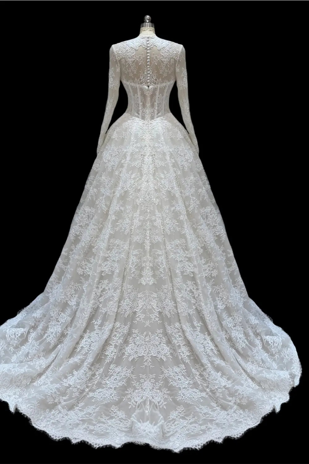 White Lace V Neck Ball Gown Wedding Dress SW693 Sheer Fairy