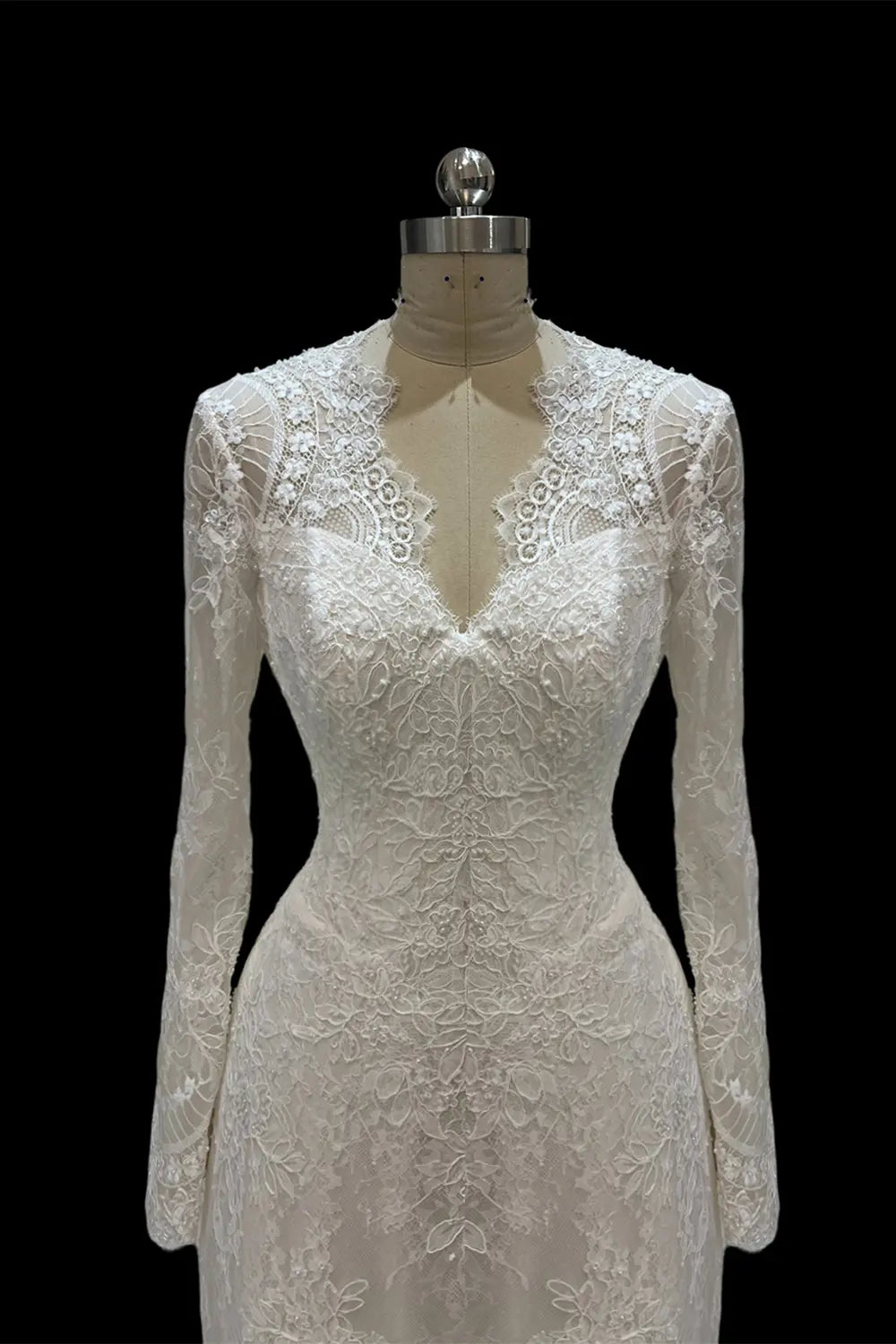 Off White Long Sleeve Button Back Wedding Dress SW683 Sheer Fairy