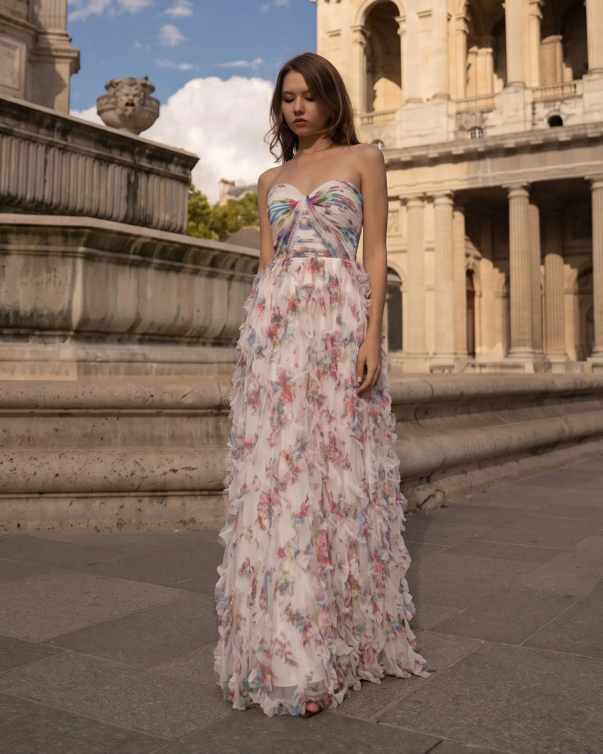 Multi Floral Strapless Ruffled Prom Dress SH501 Sheer Fairy