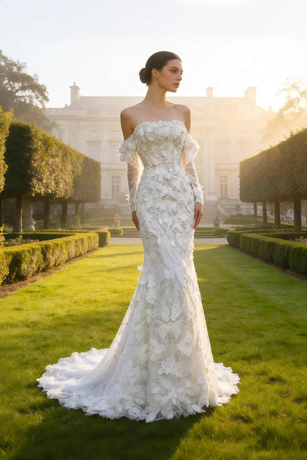 Vintage Texture Rich Mermaid Wedding Dress SW635 Sheer Fairy