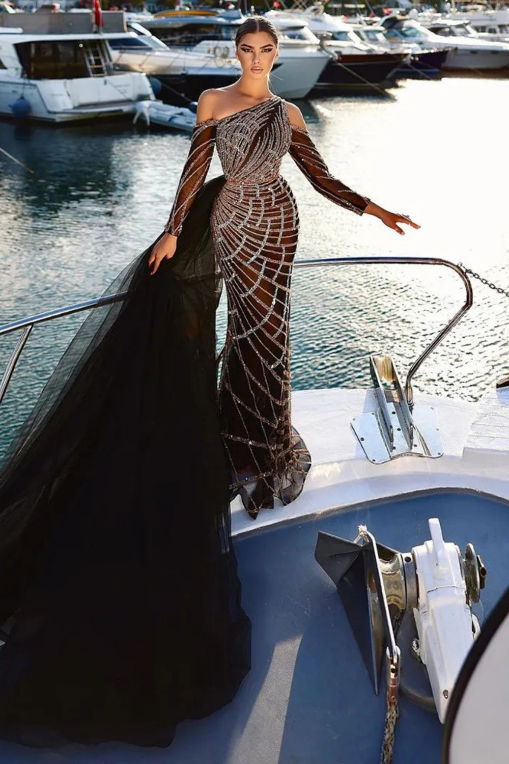 Emerald Green One Shoulder Evening Dress with Overskirt SS197 Sheer Fairy