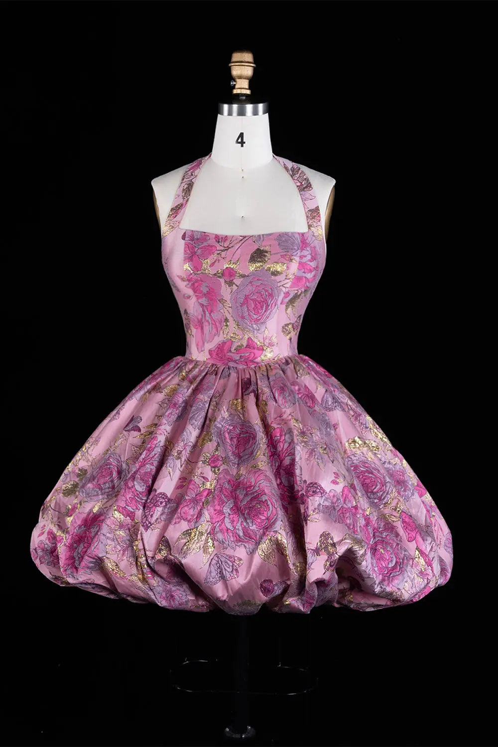 Pink Floral Brocade Halter Bubble Mini Dress RM199 Sheer Fairy