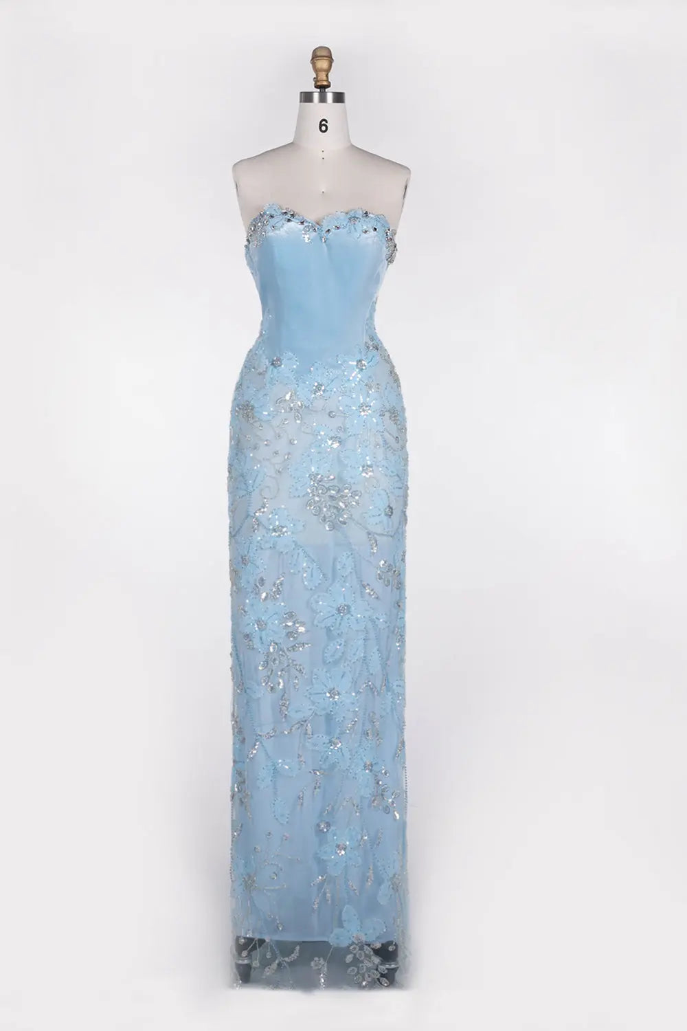 Blue Floral Sequin Strapless Evening Gown ST108 Sheer Fairy