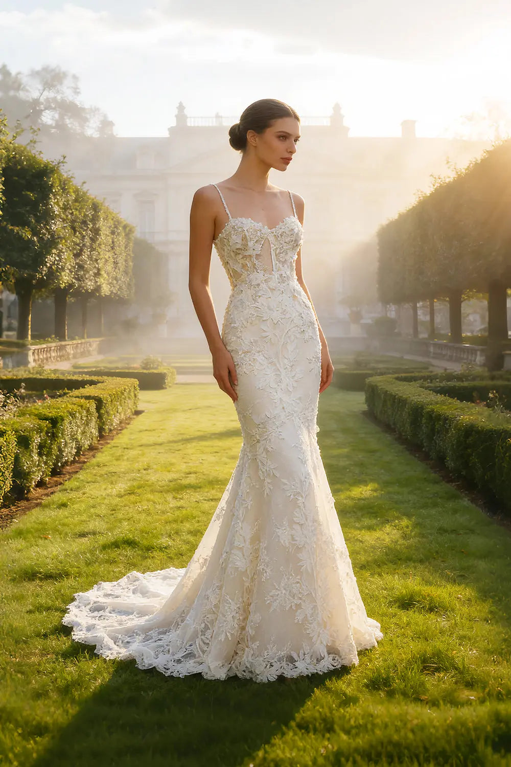 3D Floral Lace Bridal Mermaid Wedding Dress SW632 Sheer Fairy