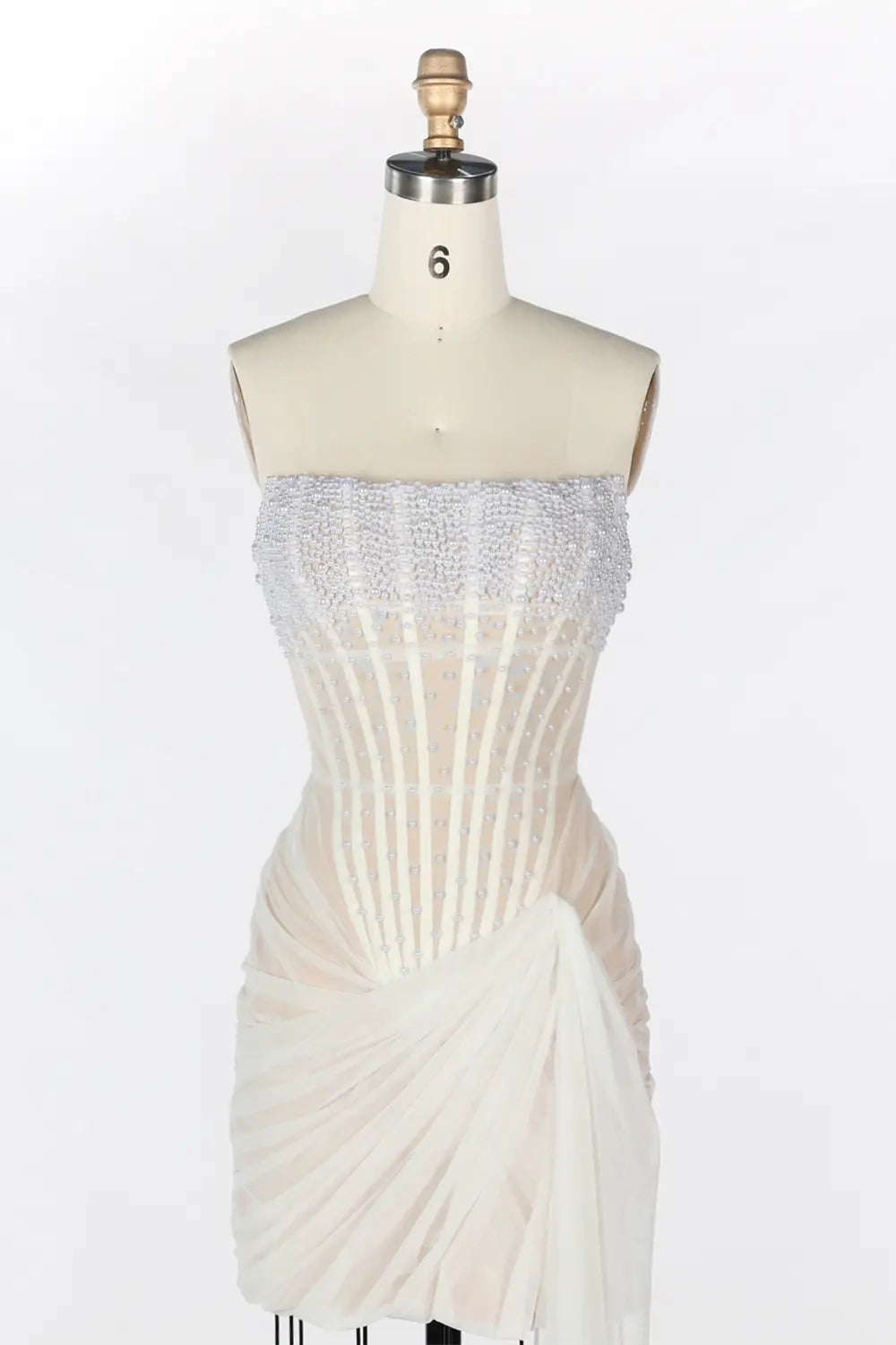 White Strapless Beaded Corset Draped Mini Dress ST089 Sheer Fairy