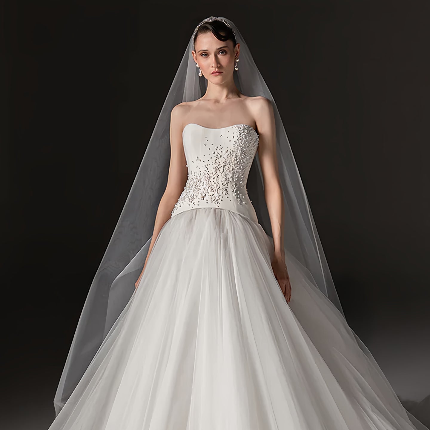Strapless Floral Lace Ball Gown Champagne Wedding Dress with Veil SW667（副本） Sheer Fairy
