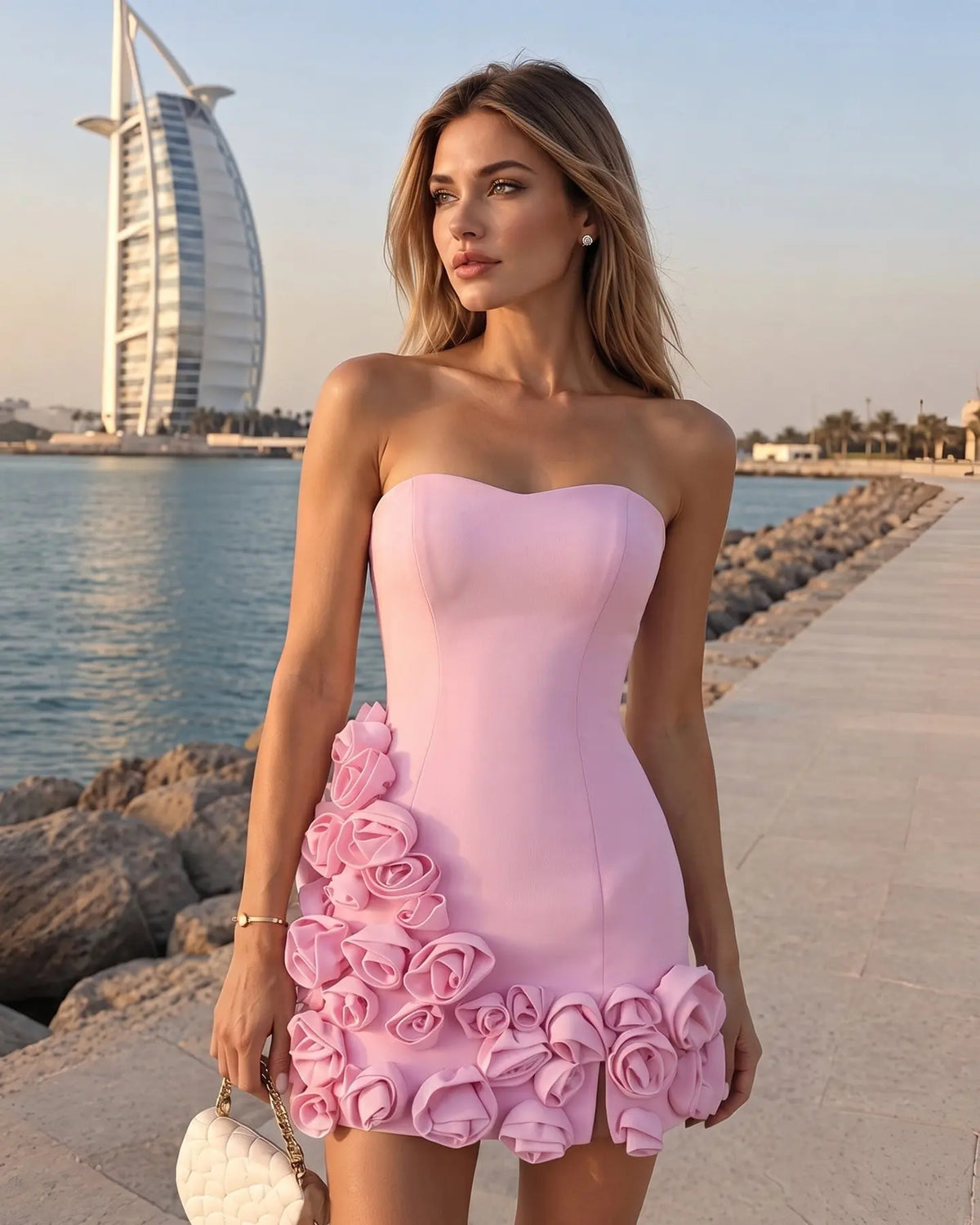 Luxury Pink Rose 3D Floral Homecoming Dress Sheer Fairy