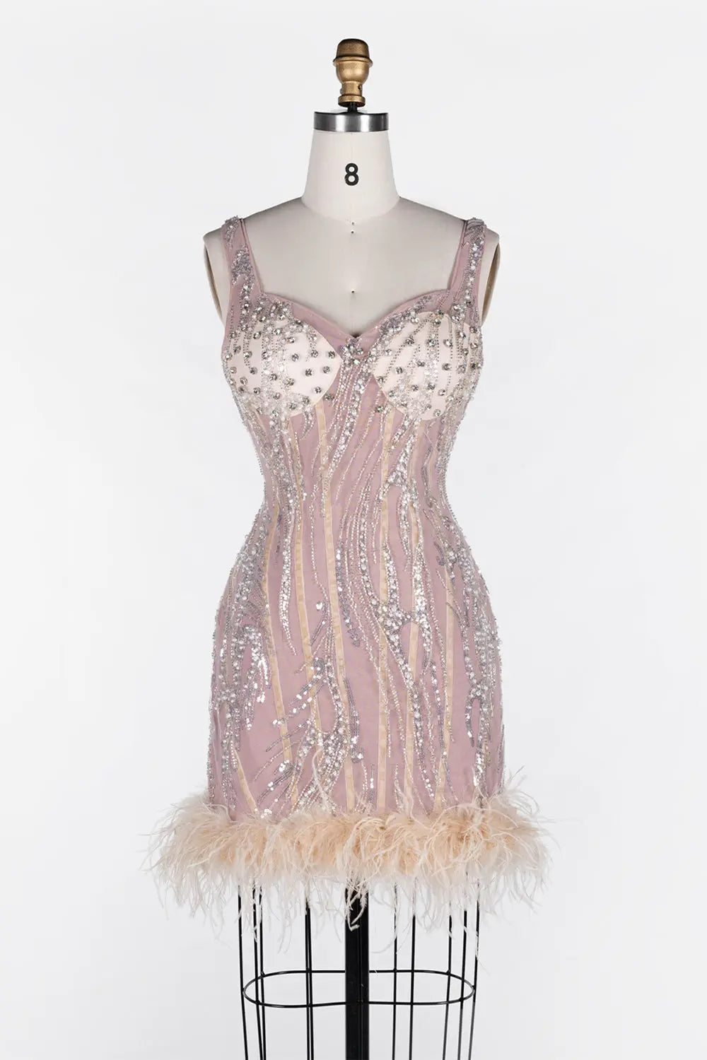 Pink Sequin Feather Bodycon Mini Dress ST115 Sheer Fairy