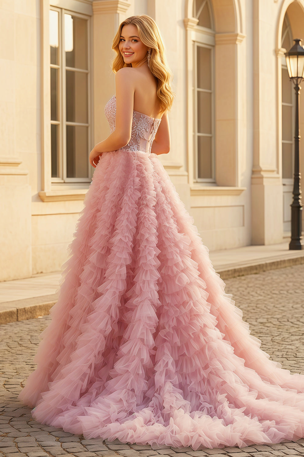 Blush Pink Off Shoulder Tulle Ballgown Prom Dress SH173 Sheer Fairy