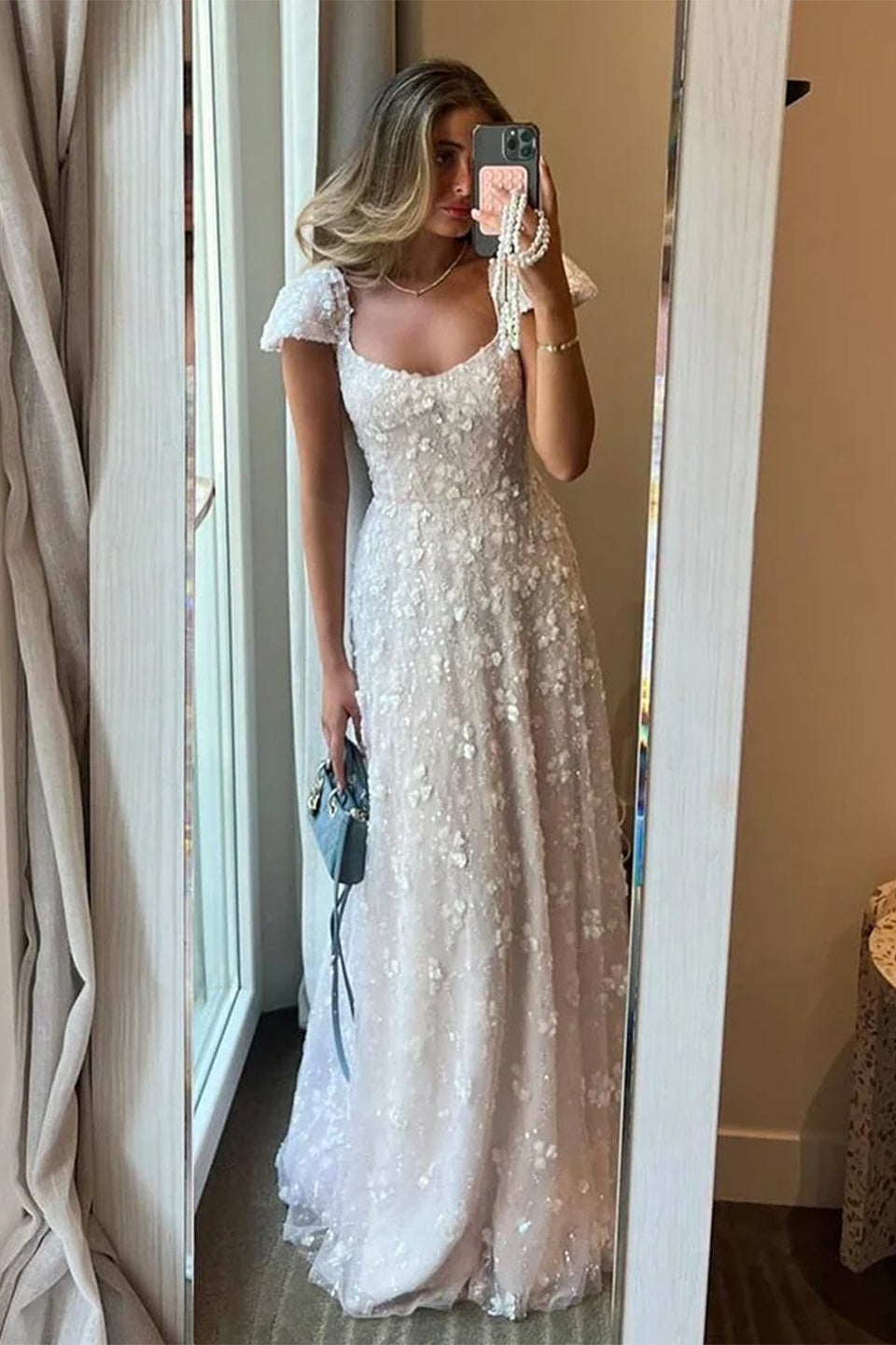 Simplicity Pink 3D Floral Lace Cap Sleeve A-Line Evening Dress SS602