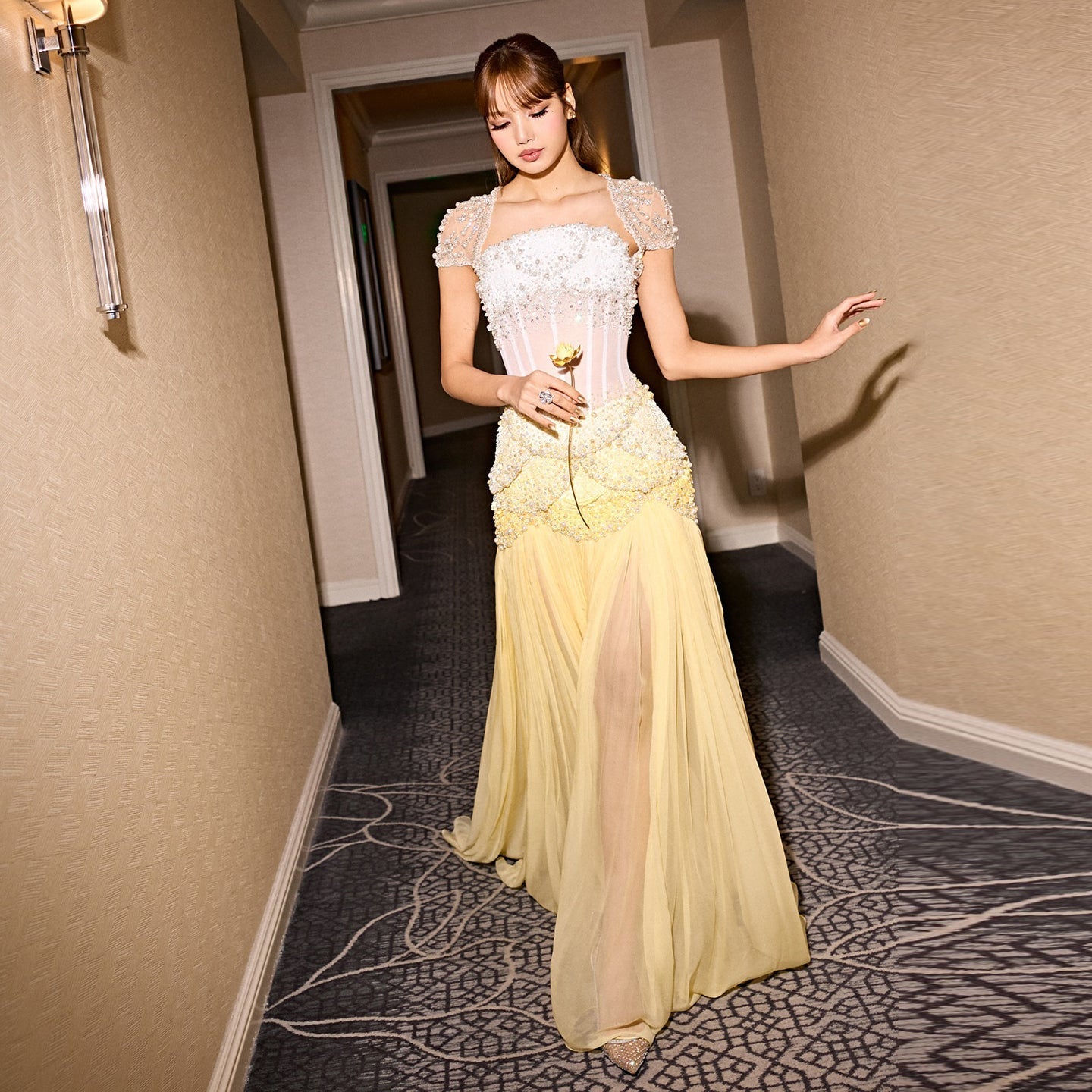 Luxury Blue Beaded Formal Evening Gown with Bell Sleeves SS286 Sheer Fairy