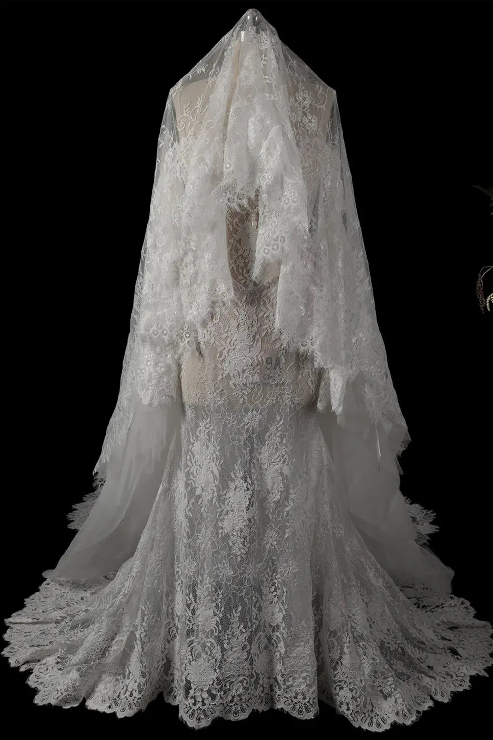 White Beaded Lace Mermaid Wedding Dress SW756 Sheer Fairy
