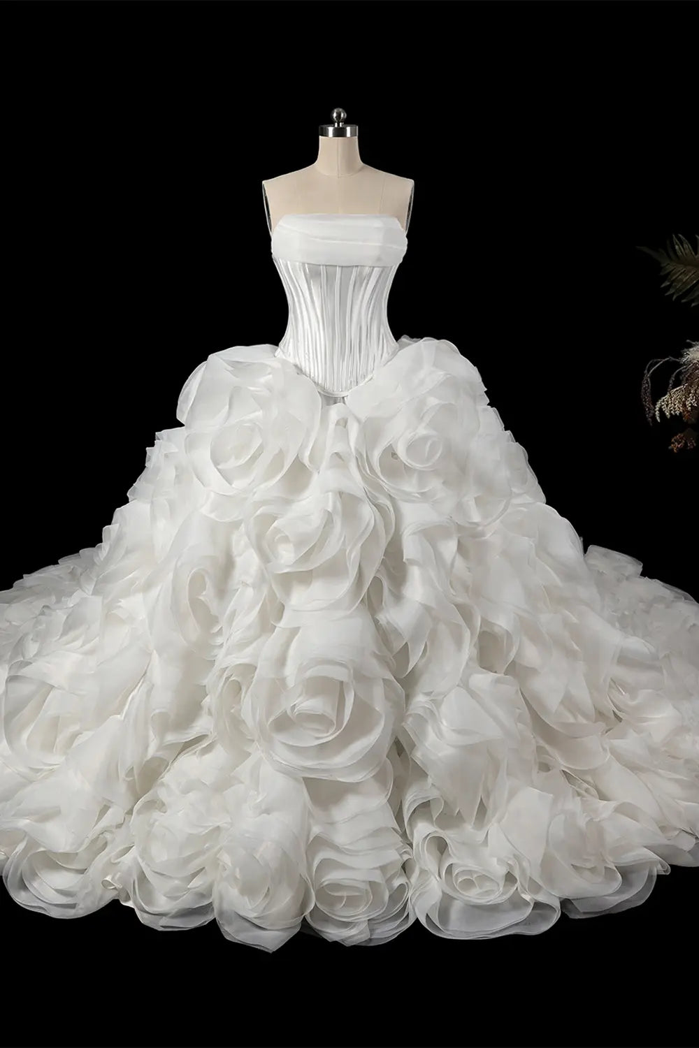 White Boned Corset 3D Flower Organza Ball Gown Wedding Dress SW751 Sheer Fairy