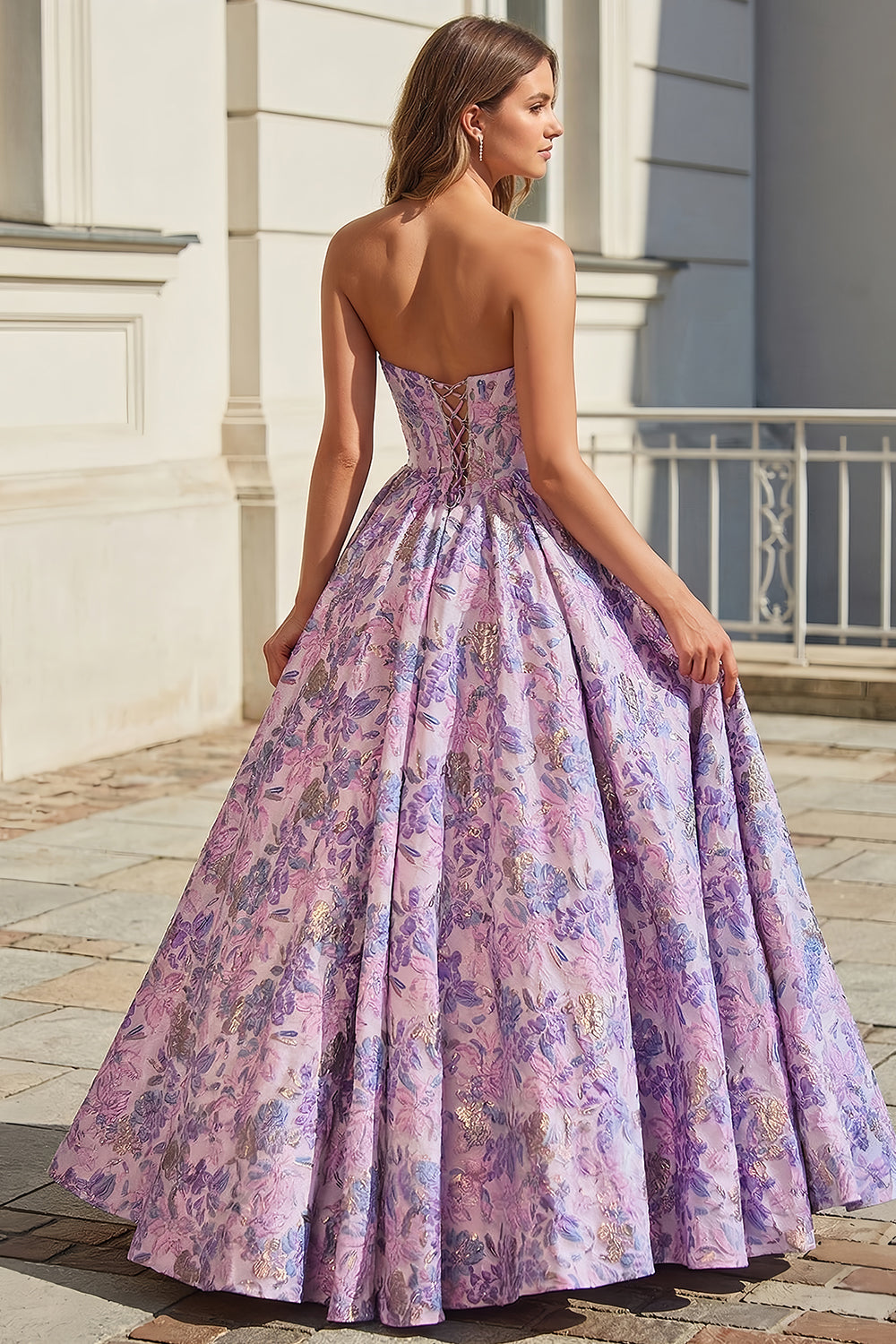 Sexy Backless Sweetheart Lavender Floral Prom Dress SH742 Sheer Fairy