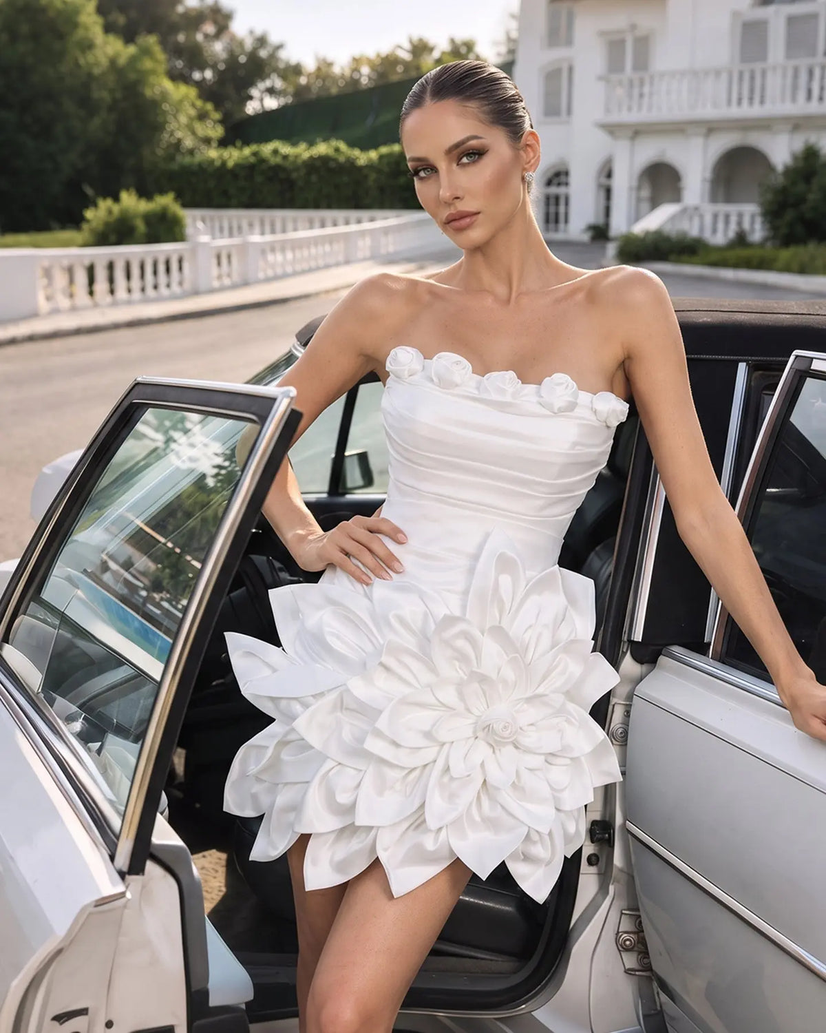 White 3D Flower Strapless Evening Dress ST109 Sheer Fairy