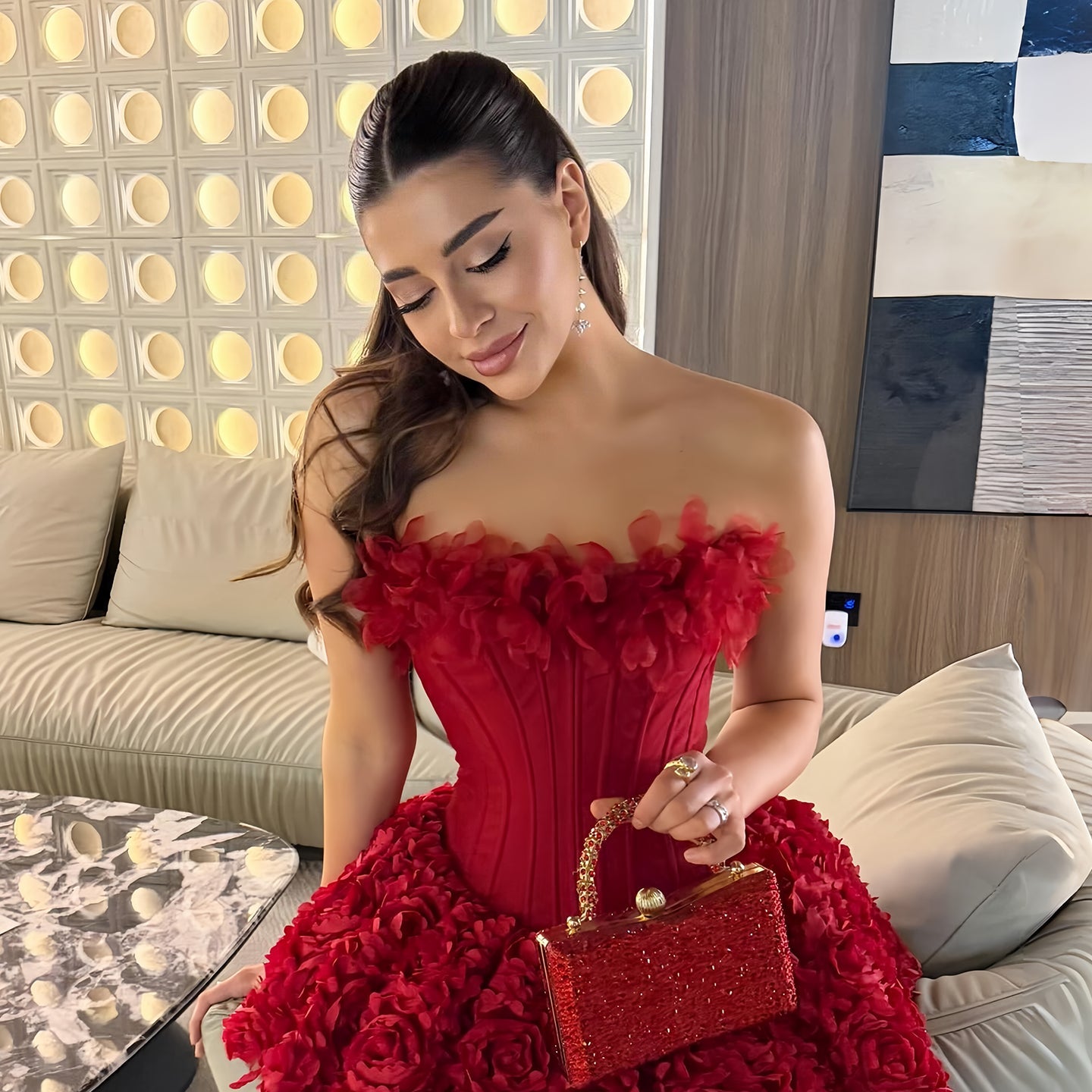 Red Strapless Corset 3D Flower Mini Short Homecoming Dress RM201 Sheer Fairy