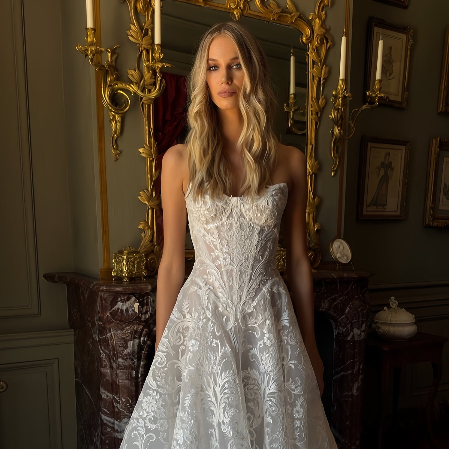 Sweetheart Lace A-Line Corset Wedding Dress with Train SW220 Sheer Fairy