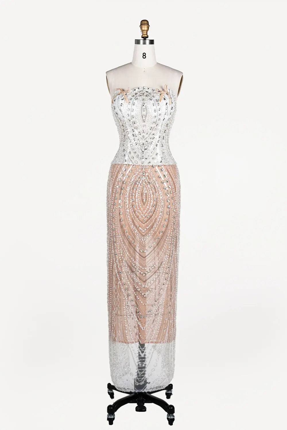 White Nude Beaded Corset Strapless Evening Dress ST111 Sheer Fairy