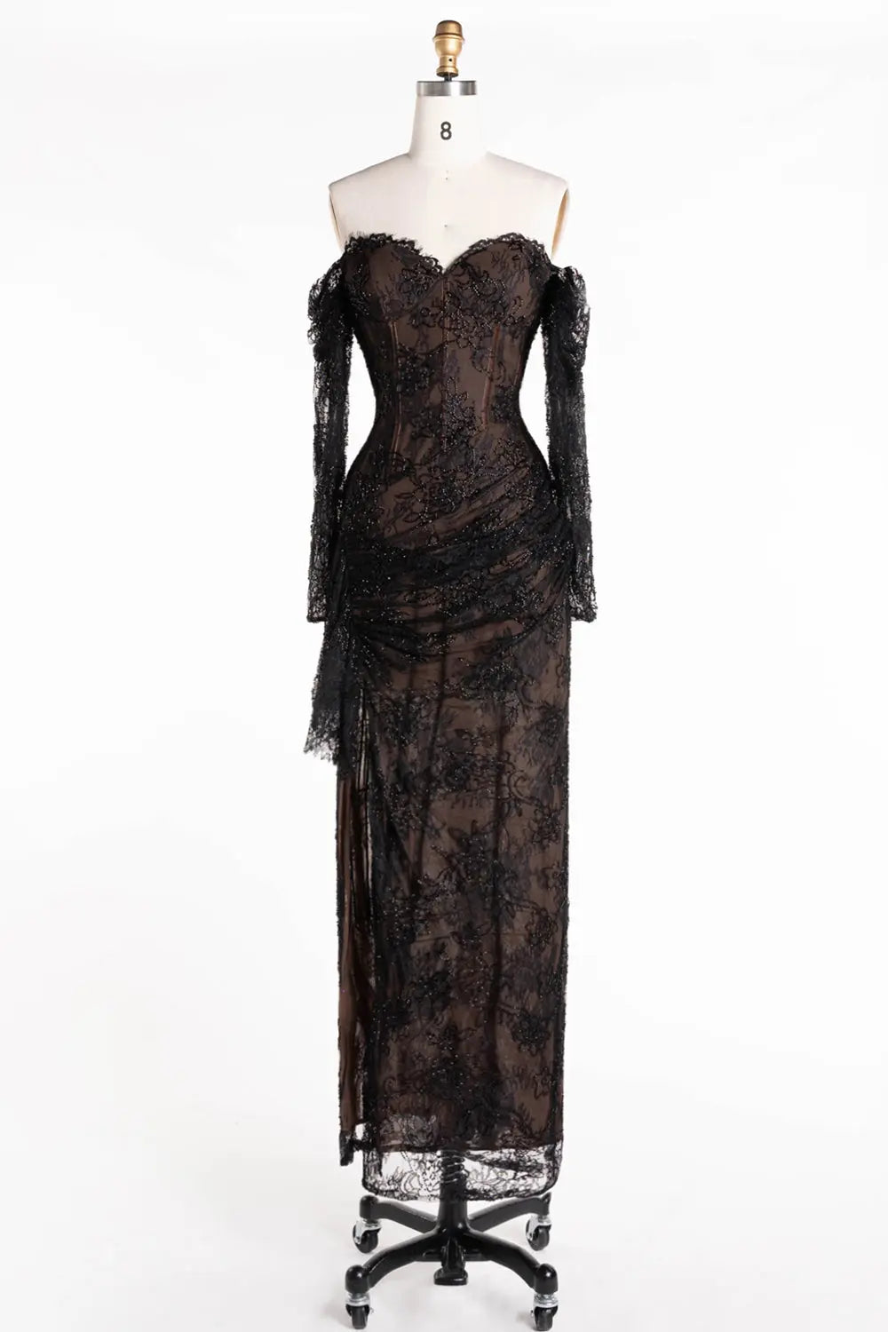 Black Off Shoulder Lace Long Sleeve Evening Gown ST119 Sheer Fairy