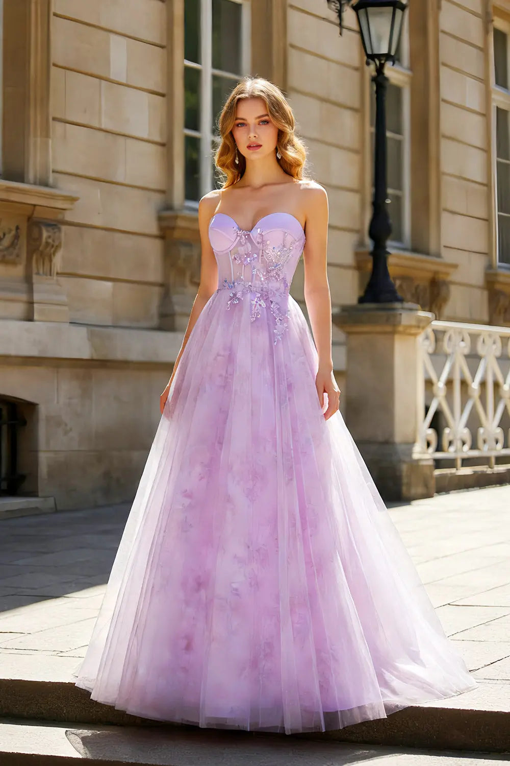 Lilac Tulle Ball Spaghetti Straps Sweetheart Gown Prom Dress SH466 Sheer Fairy