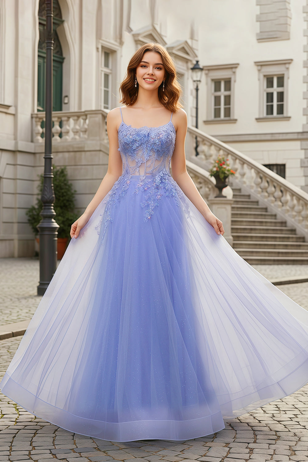 Lilac Sheer Lace A-Line Prom Dress with Tulle Skirt SH387 Sheer Fairy