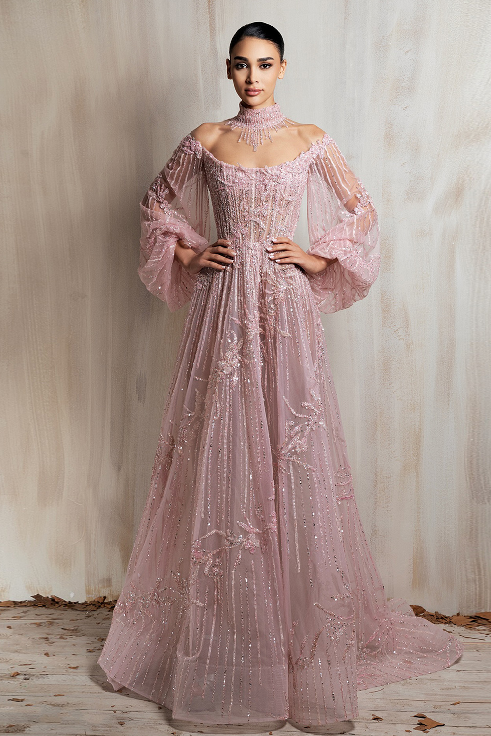 Sparkling Beaded A Line Evening Gown Long Cape Sleeves Glitzy Prom Dress SS059（副本） Sheer Fairy