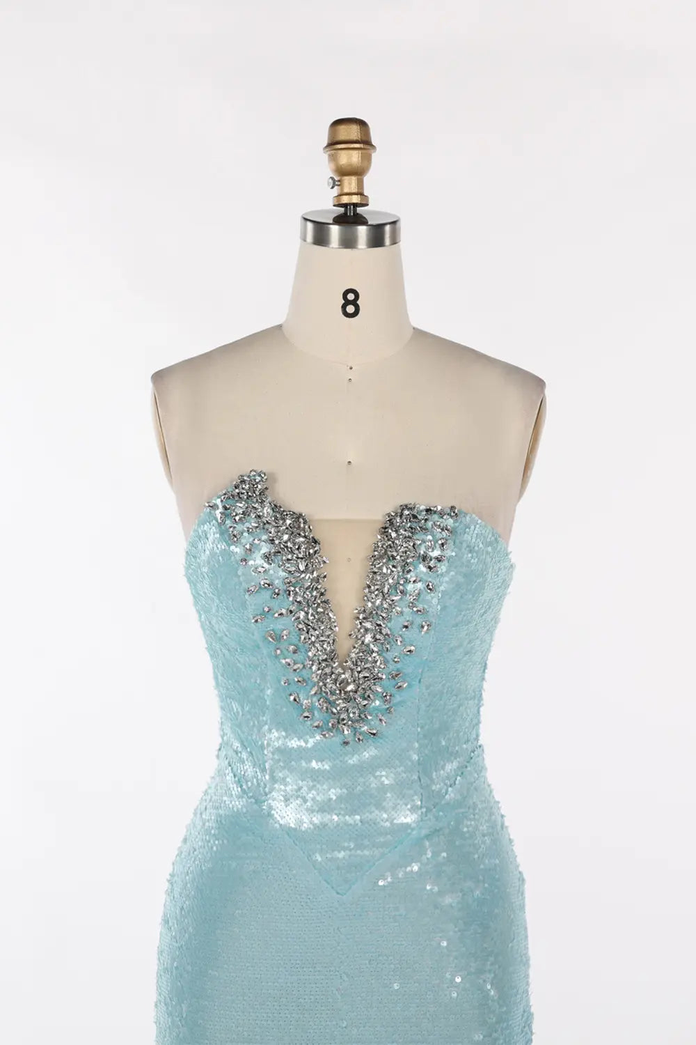 Blue Strapless Sequin Beaded Evening Dress ST096 Sheer Fairy