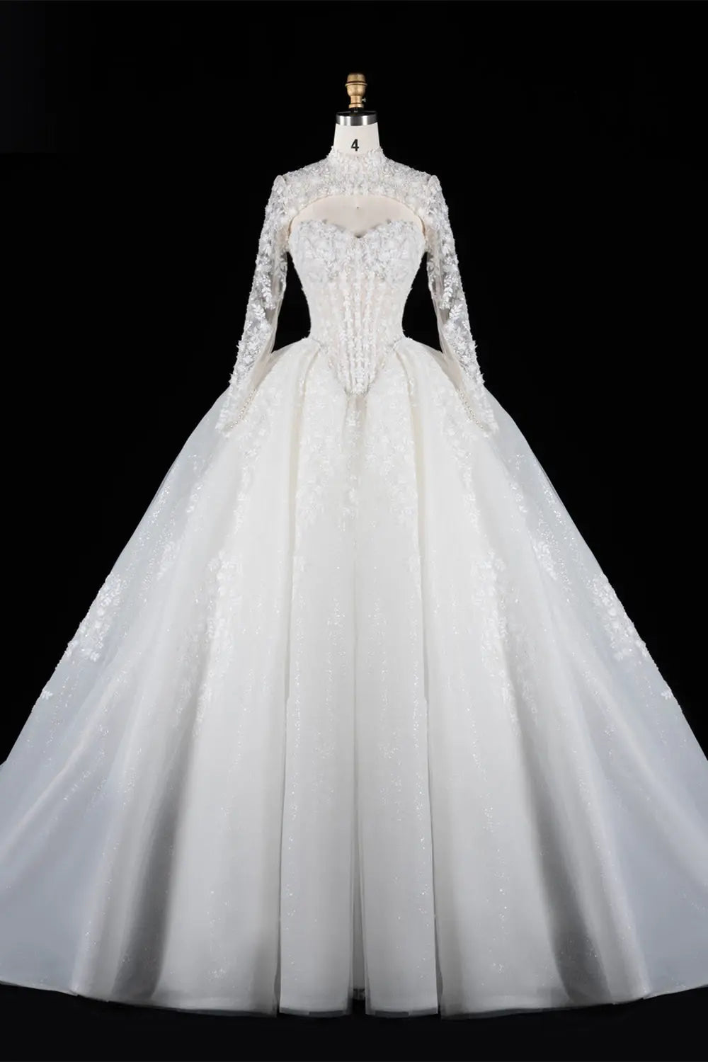 Off White Long Sleeve Lace Ball Gown Wedding Dress SW695 Sheer Fairy