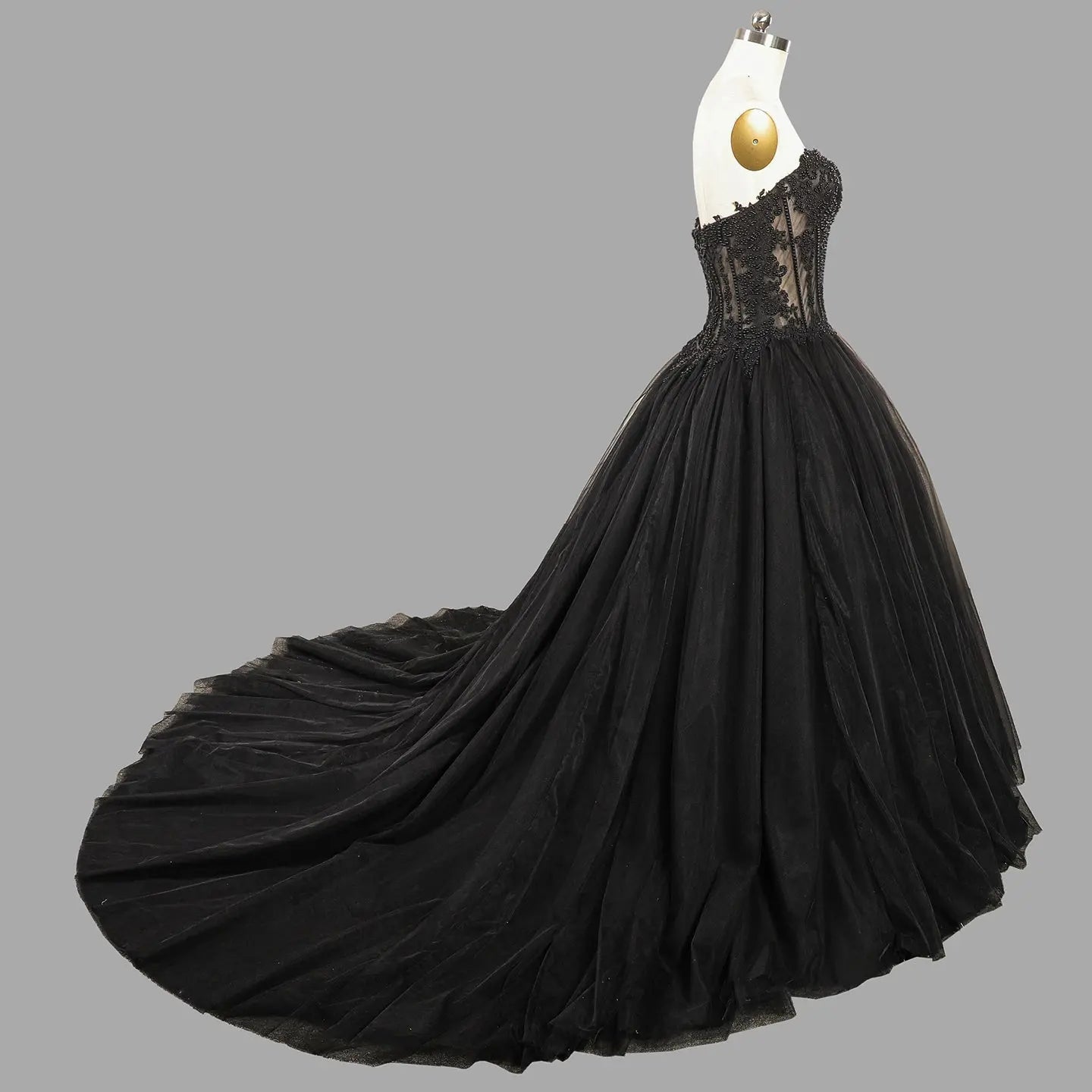 Black Lace Ballgown Corset Closure Wedding Dress SW567 Sheer Fairy