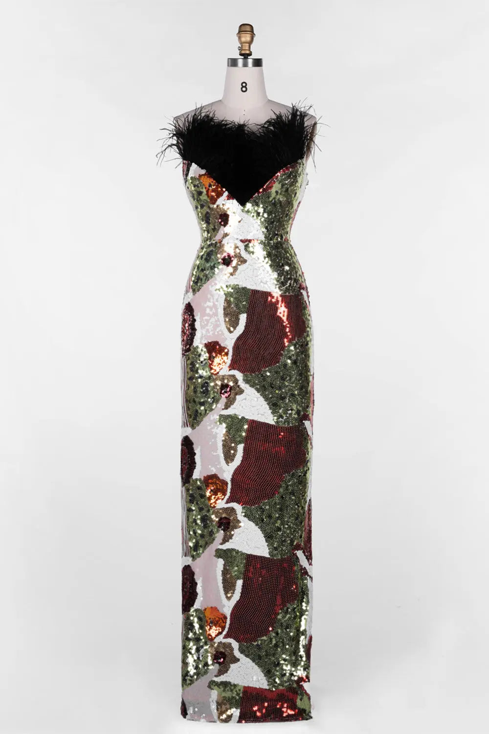 Multicolored Feather Sequin Strapless Gown ST113 Sheer Fairy