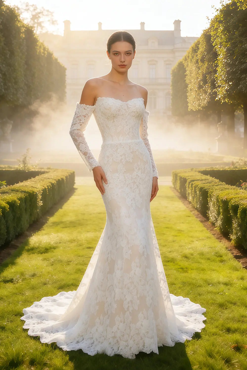 Strapless Mermaid Wedding Dress with Detachable Lace Sleeves SW658 Sheer Fairy