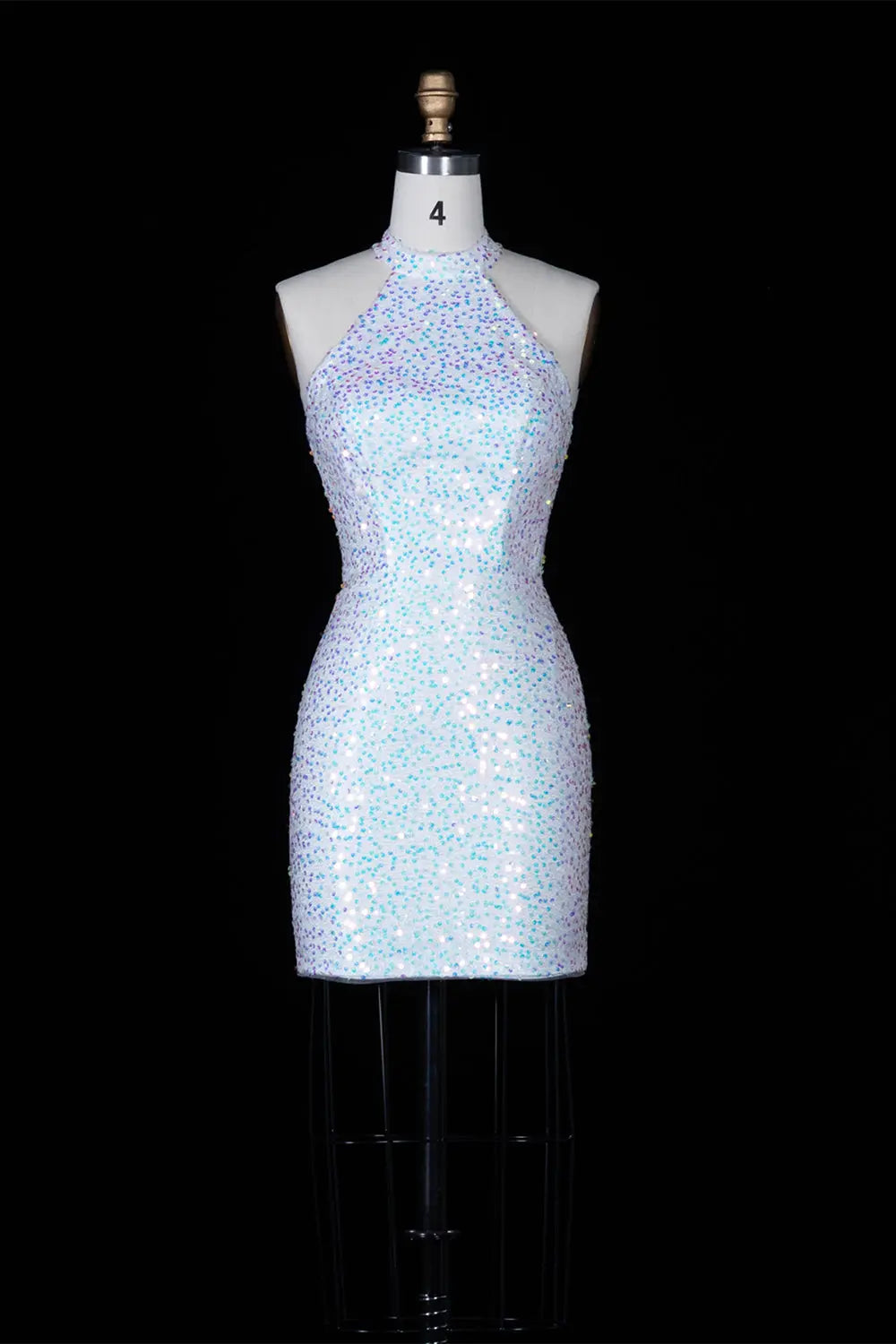 White Iridescent Sequin Halter Mini Dress RM147 Sheer Fairy