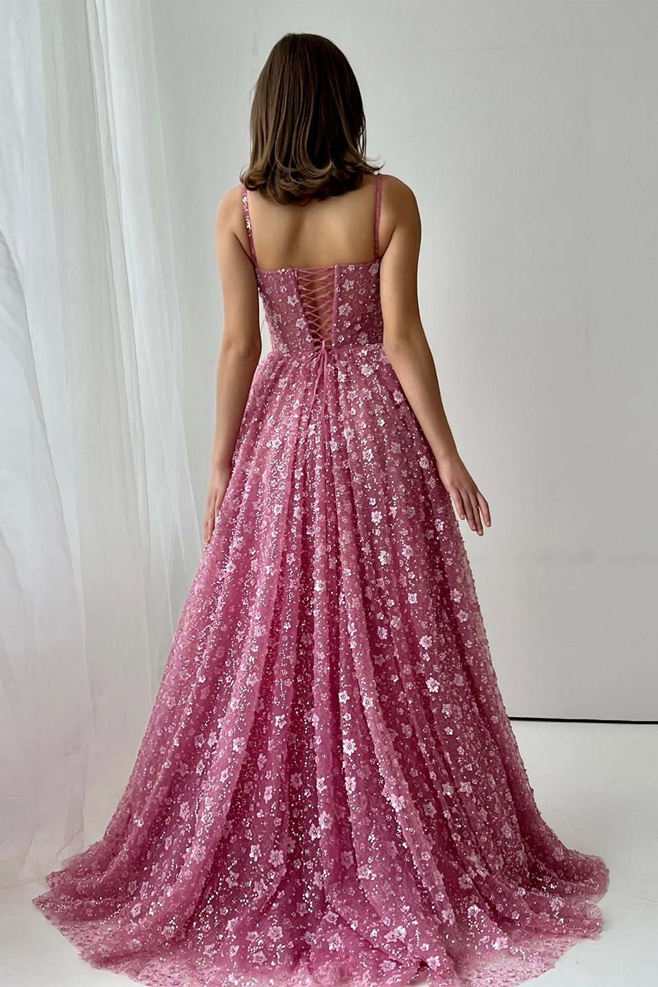 Gorgeous Floral Sequined Sweetheart Neckline A-Line Evening Dress SS701