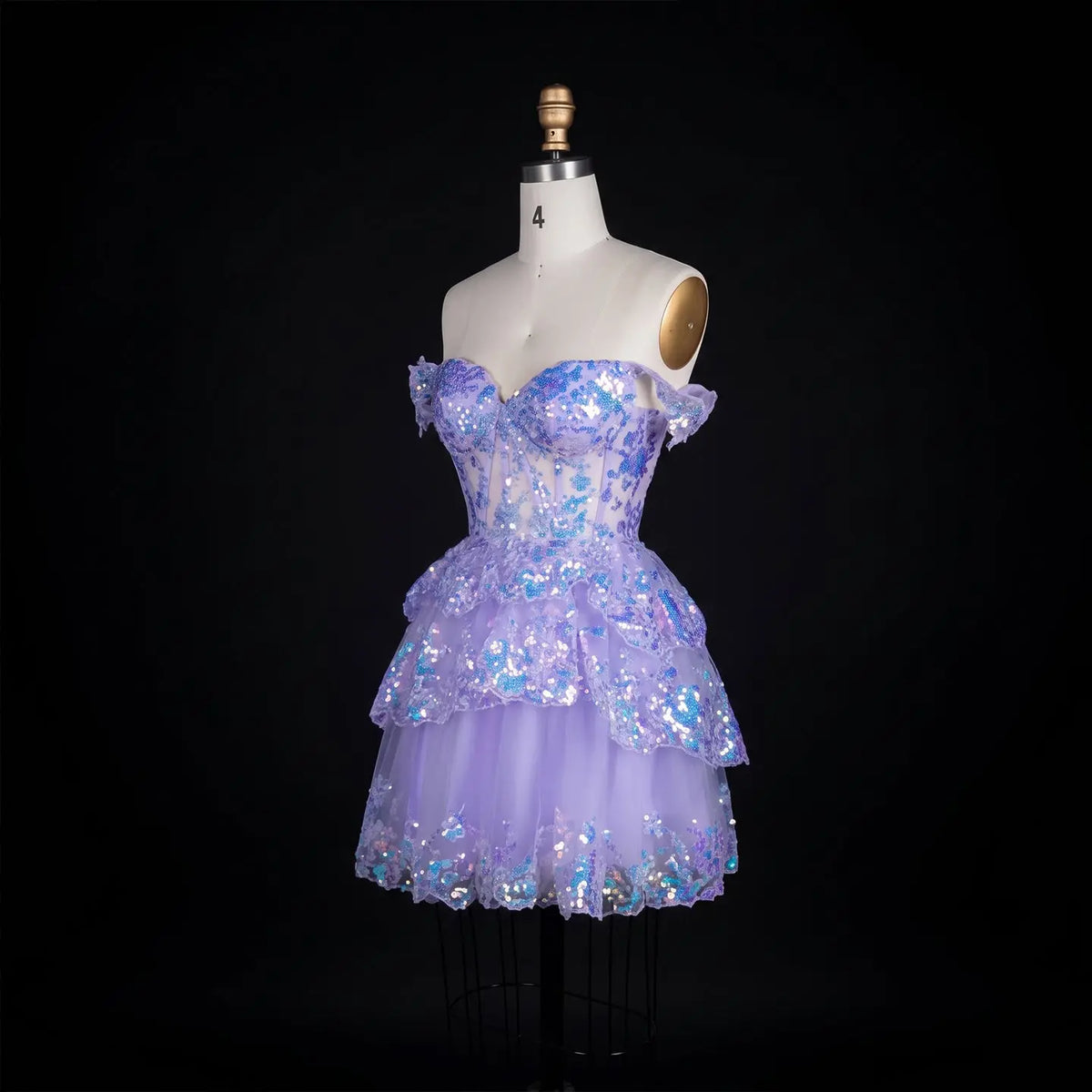 Champagne Sequin Tiered Ballgown Homecoming Dress RM156 Sheer Fairy