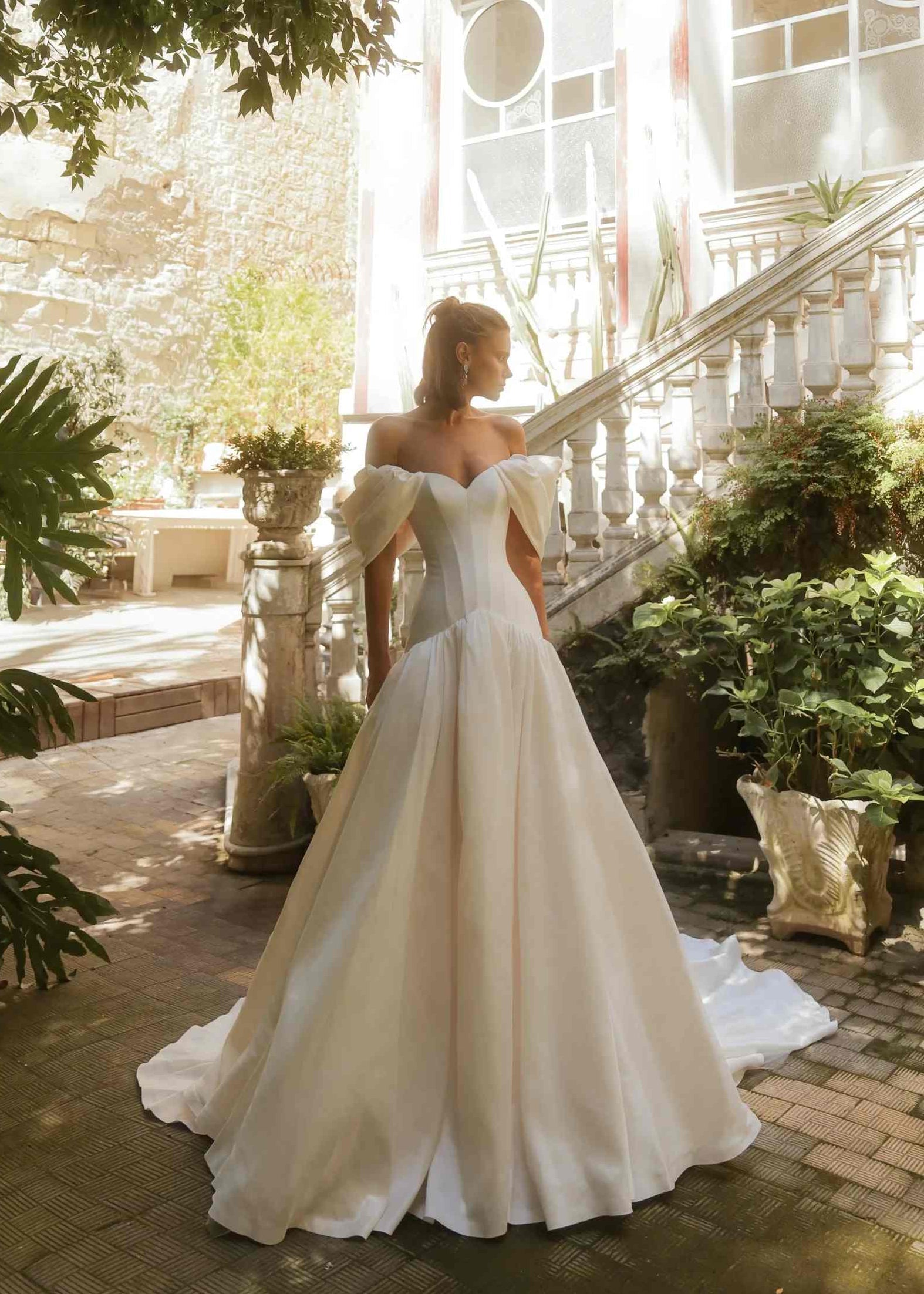 Off-the-Shoulder Satin Ball Gown Wedding Dress SW192 Sheer Fairy