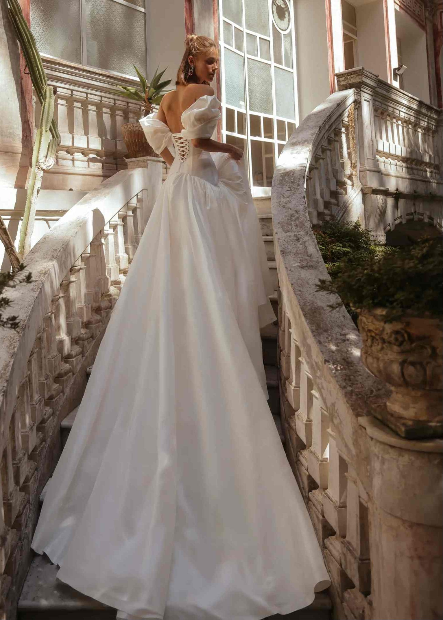 Off-the-Shoulder Satin Ball Gown Wedding Dress SW192 Sheer Fairy