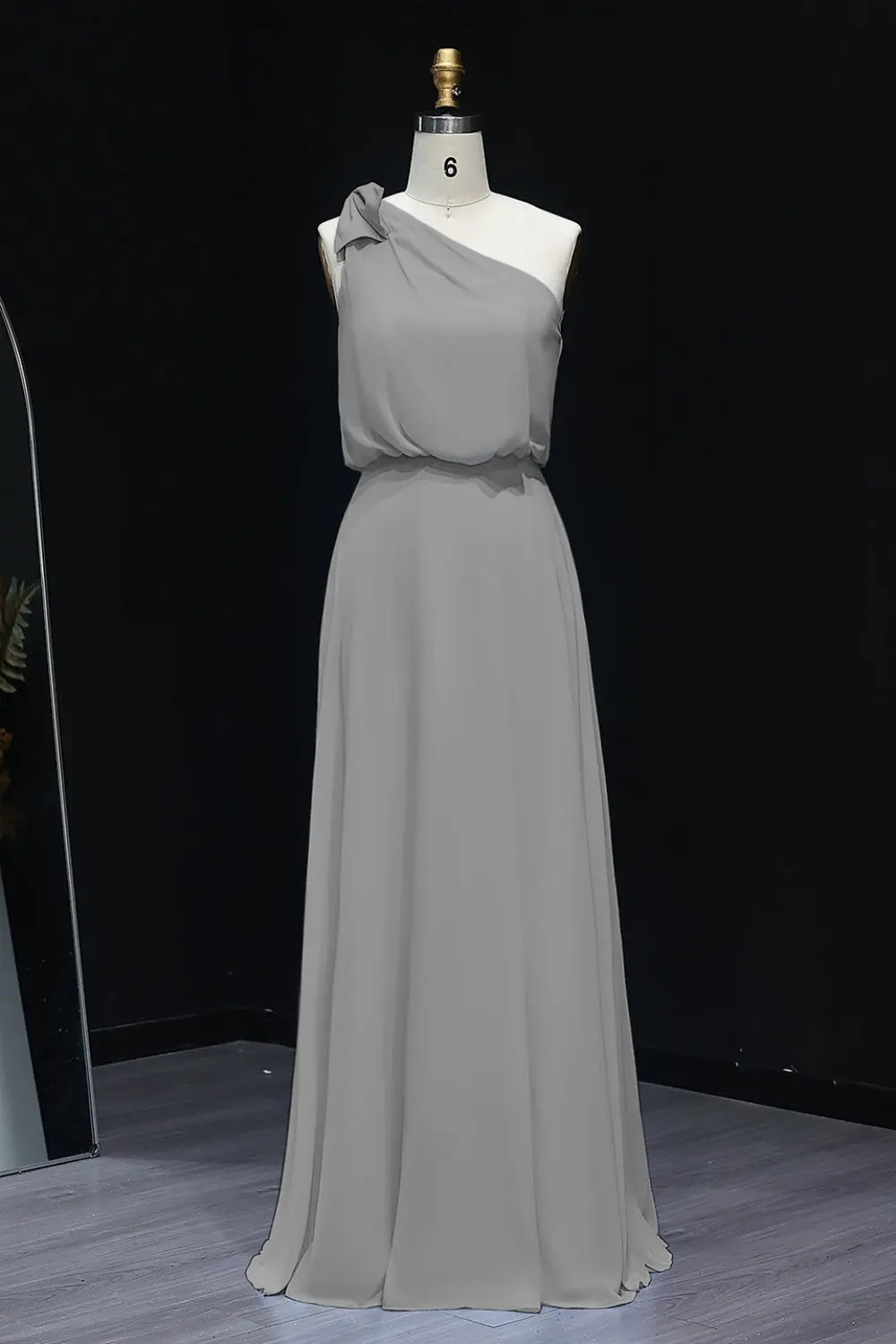 Sage Green One-Shoulder Chiffon A-Line Bow Bridesmaid Dress BS009 Sheer Fairy