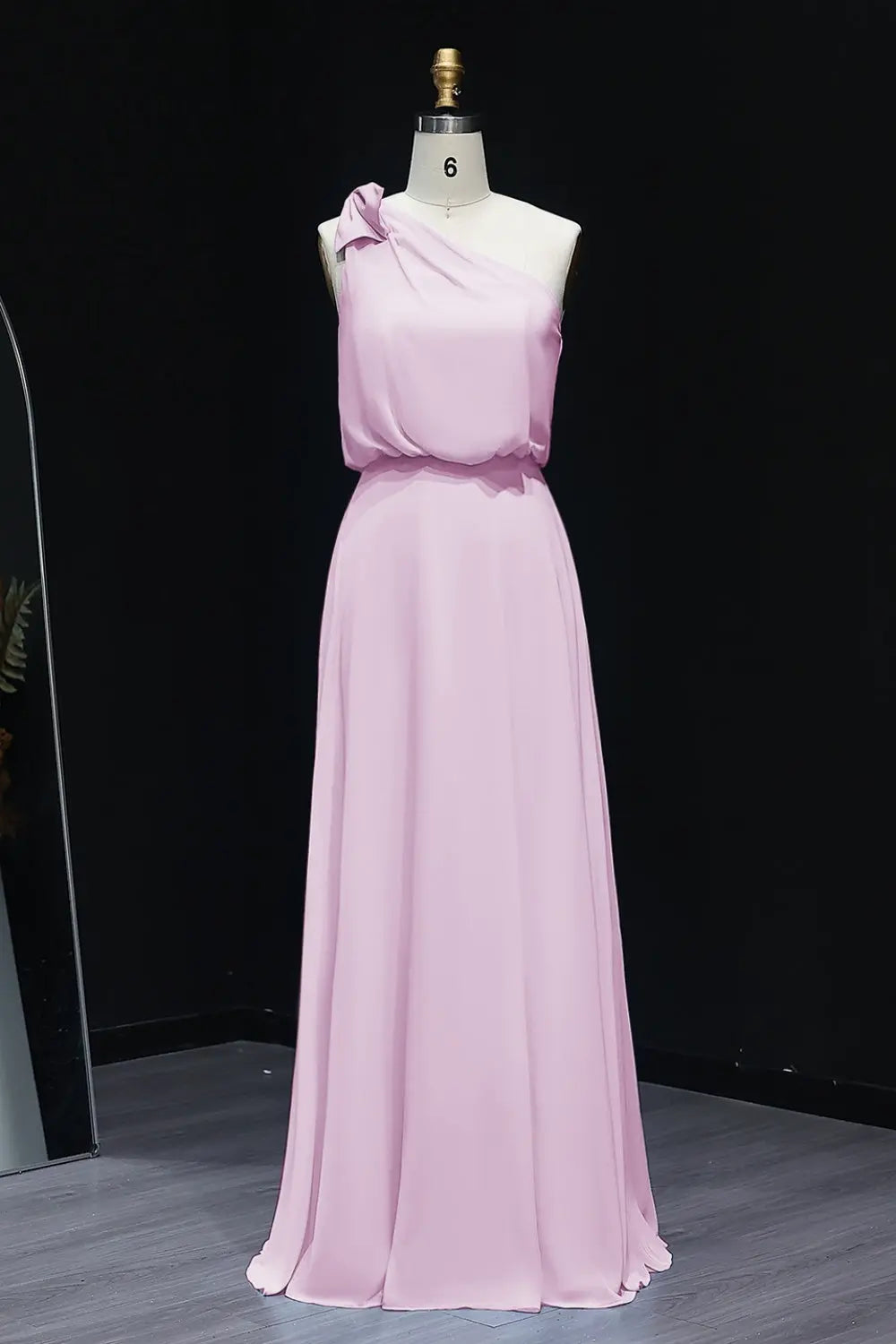 Sage Green One-Shoulder Chiffon A-Line Bow Bridesmaid Dress BS009 Sheer Fairy