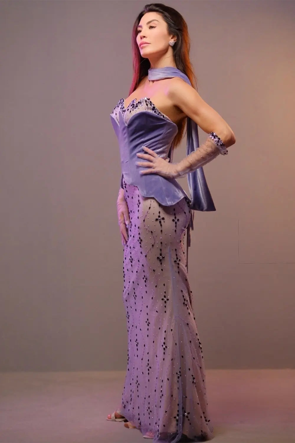 Lavender Mermaid Mermaid Evening Dress with Scarf SS269 Sheer Fairy