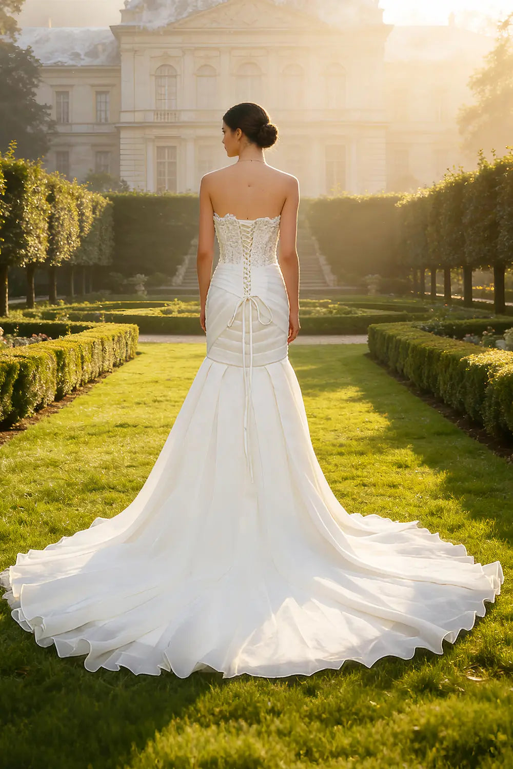 Strapless Ruched Chiffon Trumpet Mermaid Wedding Dress SW655 Sheer Fairy