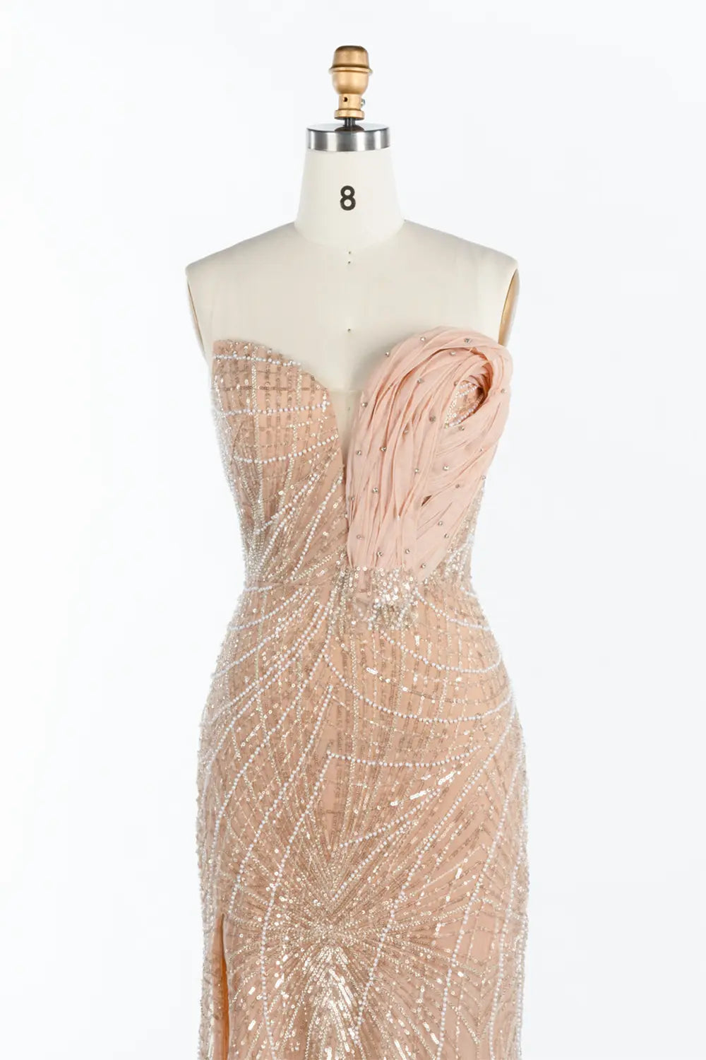 Champagne Strapless Sequin Slit Formal Evening Dress ST051 Sheer Fairy