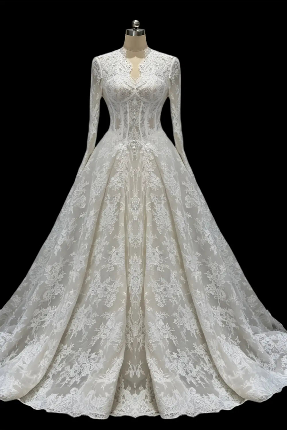 White Lace V Neck Ball Gown Wedding Dress SW693 Sheer Fairy