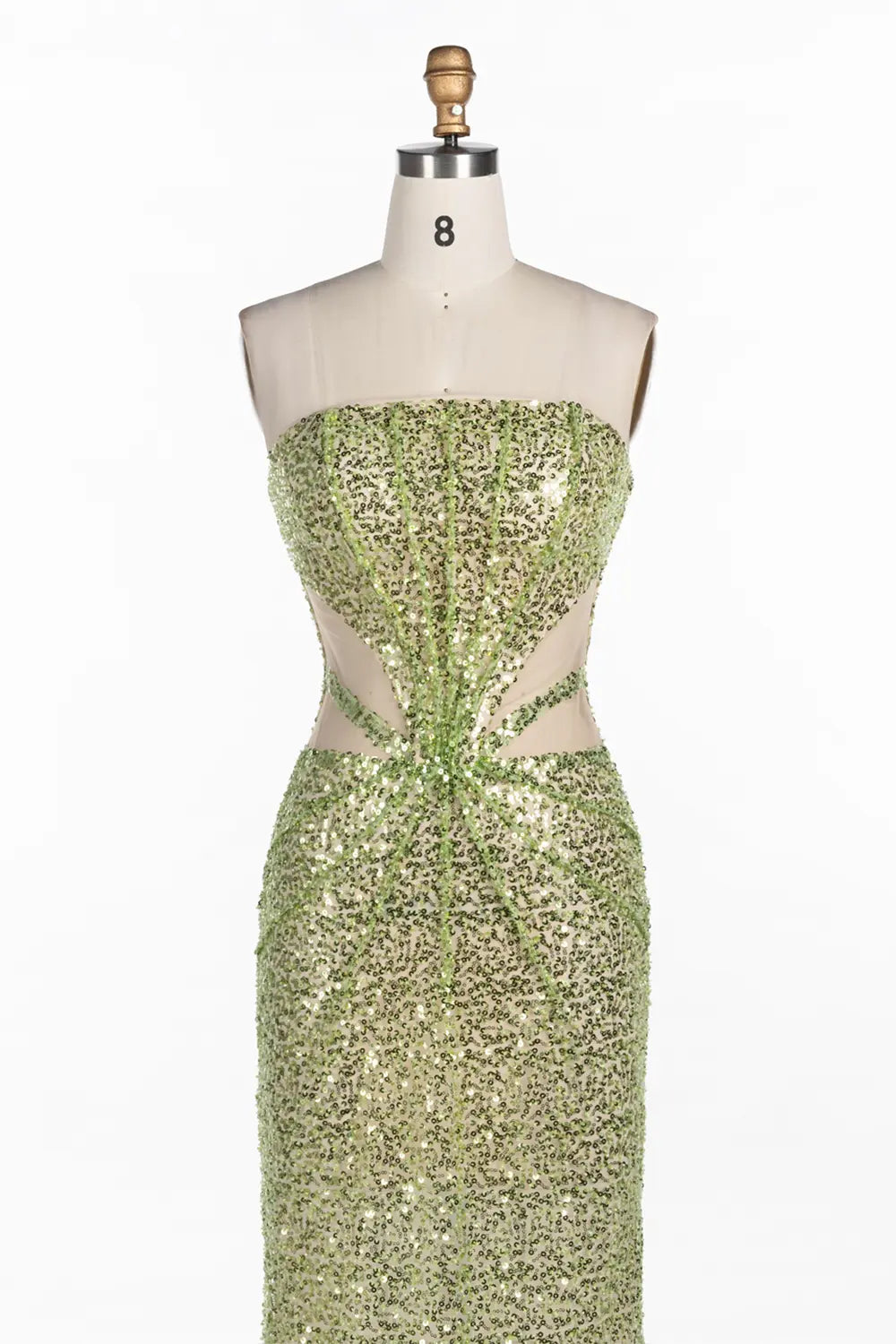 Green Strapless Cutout Sequin Formal Evening Dress ST060 Sheer Fairy