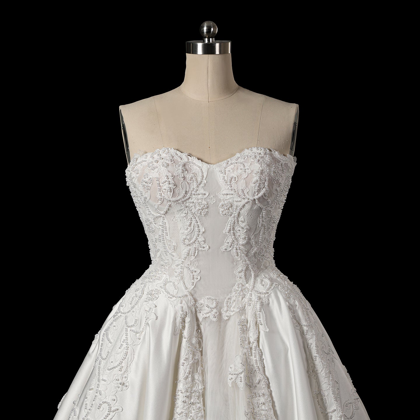 White Satin Sweetheart Princess Wedding Dress Lace Details with Long Cathedral Train SW743 Sheer Fairy