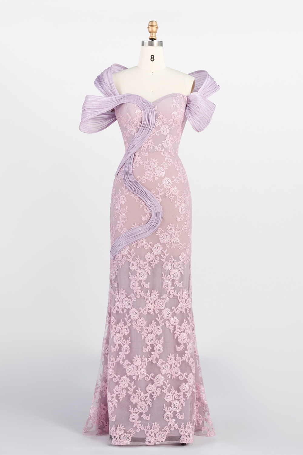 Pink Floral Lace Formal Evening Dress Off the Shoulder Mermaid Prom Dress with 3D Detail ST011 Sheer Fairy