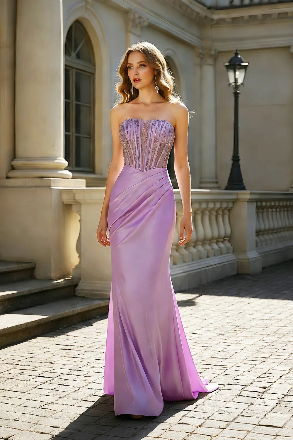 Navy Strapless Blue Satin Mermaid Prom Dress SH406 Sheer Fairy